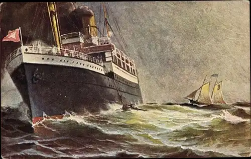 Ak Dampfer, Dampfschiff, Segelschiff, Sturm