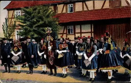 Ak Hessische Landestrachten, Brautpaar, Brautführer, Trauung, Kirche