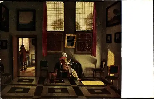 Künstler Ak Janssen, P., Holändischer Innenraum, Wohnstube