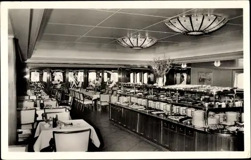 Ak Fährschiff Deutschland, Speisesaal, Kaltes Buffet, Innenansicht