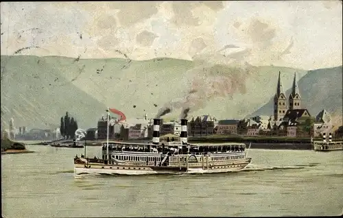 Ak Köln-Düsseldorfer Rheindampfschifffahrt, Salondampfer, Stadtansicht