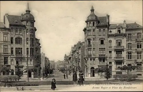 Ak Schaerbeek Schaerbeek Brüssel Brüssel, Avenue Rogier, Place des Bienfaiteurs