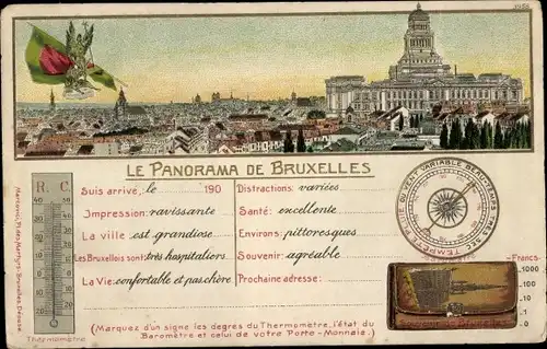 Litho Brüssel Brüssel, Panorama, Thermometer, Barometer