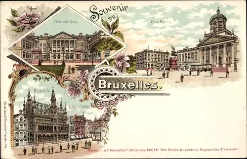 Litho Bruxelles Brüssel, Palais de la Nation, Place Royale, Maison de Roi