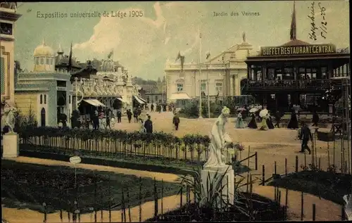 Ak Liège Lüttich Wallonien, Exposition universelle de 1905, Jardin des Vennes