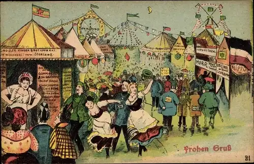 Ak Vergnügungspark, Fest, Feiernde Menschen, Schießhalle, Riesenrad