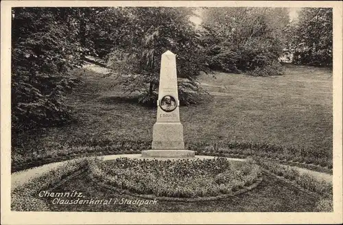 Ak Chemnitz in Sachsen, Clausdenkmal, Stadtpark