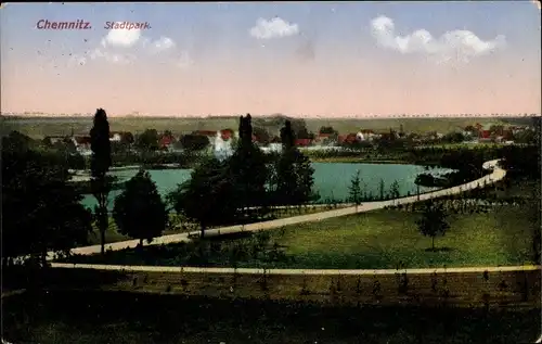 Ak Chemnitz Sachsen, Stadtpark, Teich