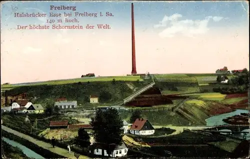 Ak Halsbrücke, Halsbrücker Esse bei Freiberg, Höchster Schornstein der Welt