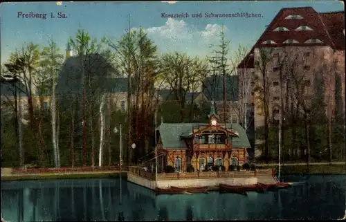 Ak Freiberg in Sachsen, Kreuzteich, Schwanenschlösschen