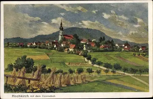 Künstler Ak Hochkirch in Sachsen, Totale mit Czorneboh