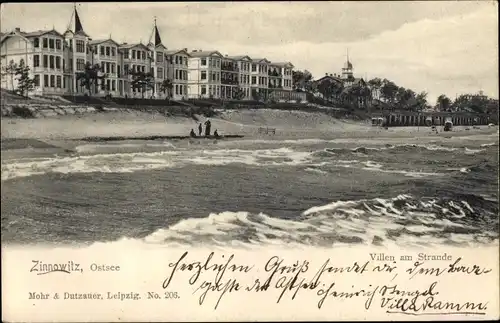 Ak Ostseebad Zinnowitz auf Usedom, Villen am Strande, Brandung