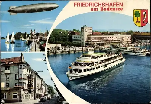 Ak Friedrichshafen am Bodensee, Zeppelin, Schiffe, Teilansicht, Wappen