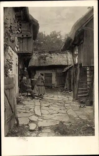 Ak Ostro Panschwitz Kuckau Oberlausitz, Sonntag-Nachmittag, Dorfpartie
