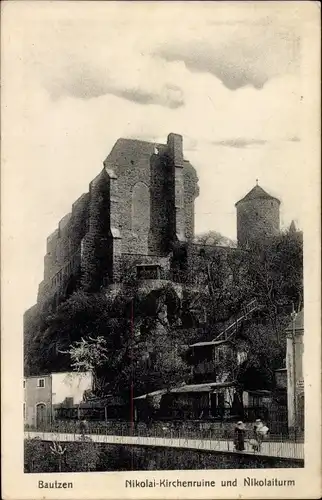 Ak Bautzen in der Oberlausitz, Nikolai-Kirchenruine, Nikolaiturm