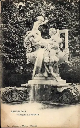 Ak Barcelona Katalonien Spanien, Park, Brunnen