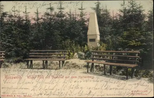 Ak Roßwein in Sachsen, Rüder-Platz, Denkmal, Hartenberg