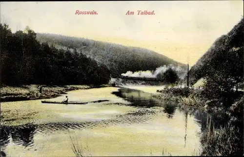 Ak Roßwein in Sachsen, Talbad, Ruderboot