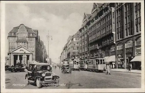 Ak Hamburg Mitte Altstadt, Mönckebergstraße, Straßenbahn, Auto