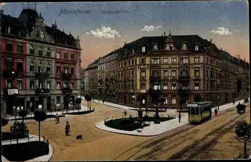 Ak Mannheim in Baden, Gontardplatz, Straßenbahn, Passanten