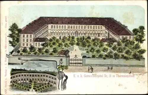 Litho Terezín Theresienstadt Region Aussig, K. u. k. Garnisonsspital Nr. 13