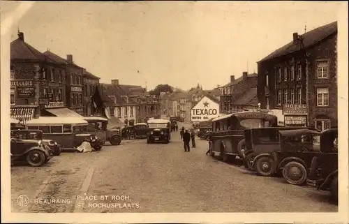 Ak Beauraing Wallonien Namur, St. Rochusplatz, Texaco Tankstelle