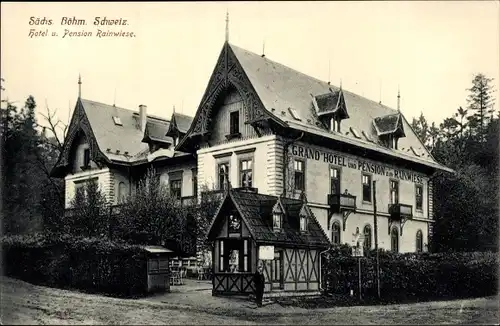 Ak Mezní Louka Rainwiese Hřensko Herrnskretschen Elbe Reg Aussig, Grand Hotel Pension Rainwiese