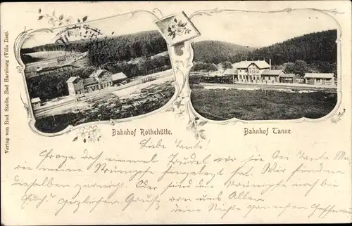 Ak Tanne Oberharz am Brocken, Harz Zahnradbahn Blankenburg Rübeland Tanne, Rothehütte Bahnhof