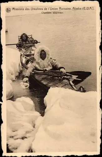Ak Alaska USA, Ursulinenmissionen der Römischen Union, Eskimojäger