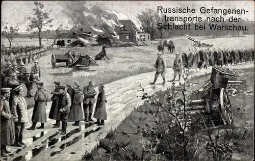Ak Russische Gefangenentransporte nach der Schlacht bei Warschau, I. WK
