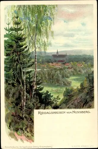 Litho Riddagshausen Braunschweig in Niedersachsen, Panorama vom Nussberg aus