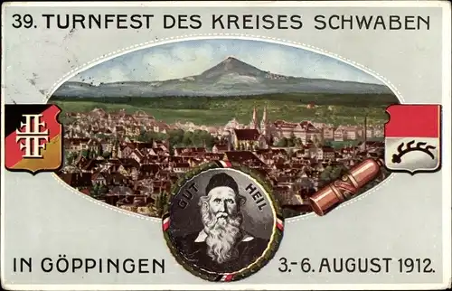 Wappen Ak Göppingen in Baden Württemberg, 39. Turnfest des Kreises Schwaben 1912