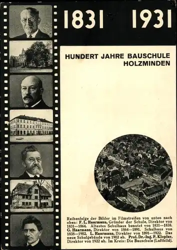 Ak Holzminden im Weserbergland, 100 Jahre Bauschule 1931, F. L. Haarmann, G. Haarmann, L. Haarmann