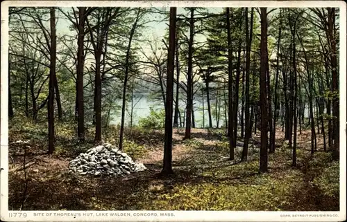 Ak Concord Massachusetts USA, Standort von Thoreaus Hütte, Lake Walden