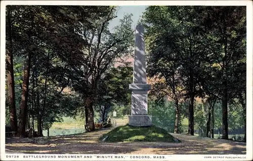 Ak Concord Massachusetts USA, Battleground Monument, Minute Man