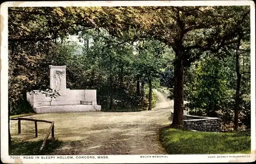 Ak Concord Massachusetts USA, Straße in Sleepy Hollow, Melvin Memorial