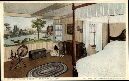 Ak Lexington Massachusetts USA, Munroe Tavern, Schlafzimmer