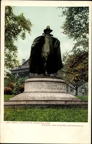 Ak Springfield Massachusetts USA, Samuel Chapin Statue