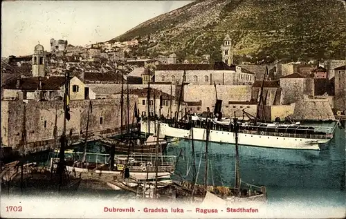 Ak Ragusa Dubrovnik Kroatien, Stadthafen, Dampfer