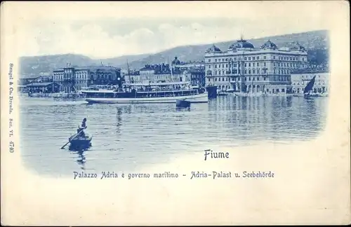 Ak Rijeka Fiume Kroatien, Adria-Palast, Seebehörde, Dampfer