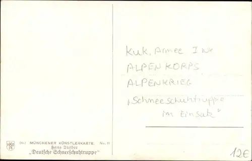 Künstler Ak Treiber, Hans, Kaiserlich-königliche Armee, Schneeschutztruppe, Alpenkorps, I WK