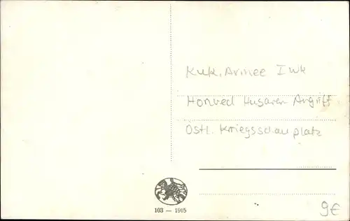 Ak Kaiserlich-königliche Armee, östlicher Kriegsschauplatz, Honved-Husaren-Angriff