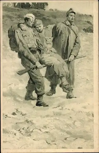 Ak Kaiserlich-königliche Armee, Zwei gute Freunde, Verletzter Soldat, Kaiserjäger