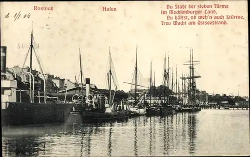 Ak Rostock in Mecklenburg Vorpommern, Hafen, Segelschiffe