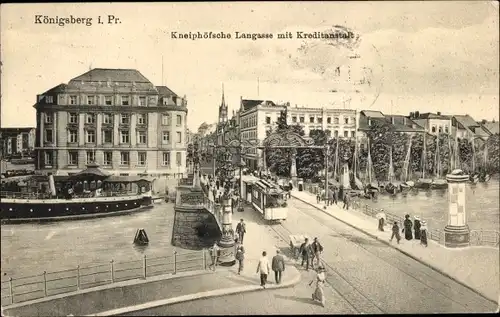 Ak Kaliningrad Königsberg Ostpreußen, Kneiphöfsche Langasse mit Kreditanstalt