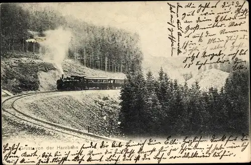 Ak Harzbahn, Dampflok, Landschaft