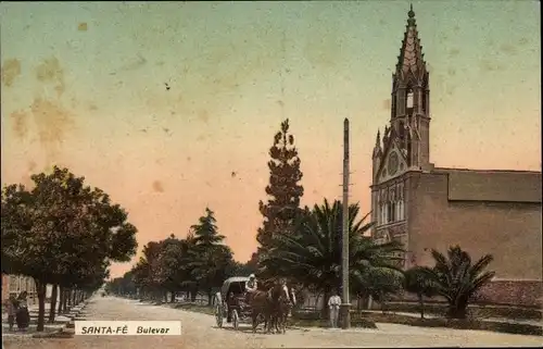Ak Santa Fé Argentinien, Straßenpartie, Kirche