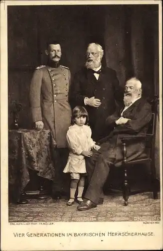 Ak Vier Generationen, Bayrisches Herrscherhaus, Prinzregent, Ludwig III, Kronprinz, Erbprinz