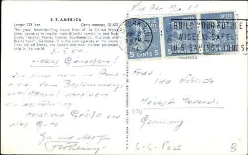 Ak Dampfschiff SS America, USL