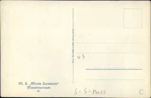 Ak Dampfer Monte Sarmiento, Maschinenraum, HSDG